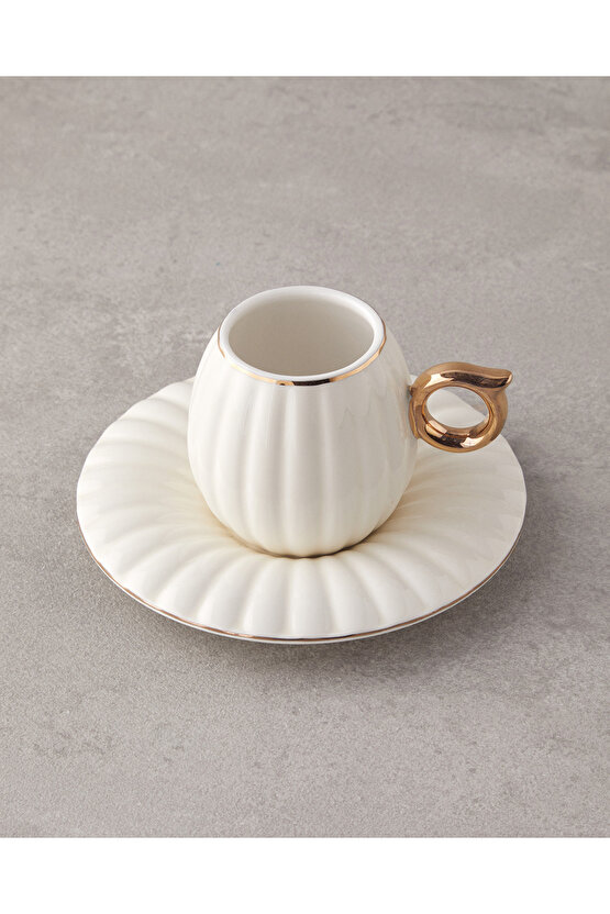 Polka New Bone China 12 Parça 6 Kişilik Kahve Fincan Takımı Beyaz
