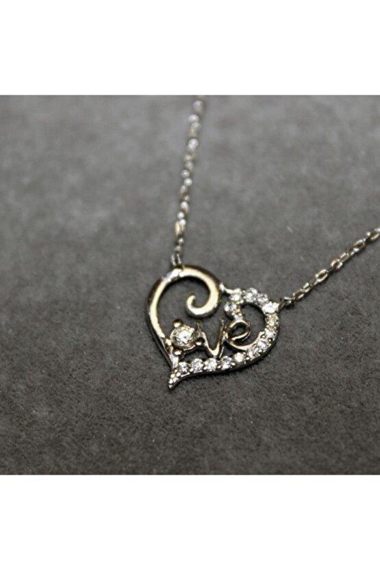 Taşlı Love Kalp Kolye