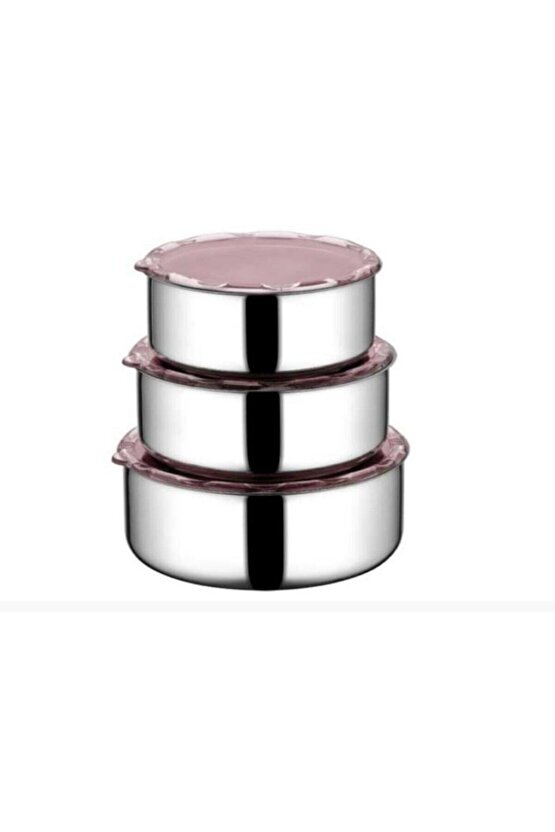 Vakum Kapaklı 3lü Çelik Saklama Kabı