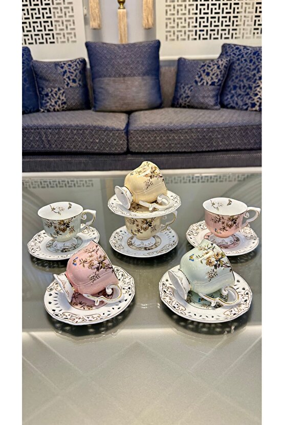 Kosova Marka Renk Güllü Kahve Fincan Takımı Seti