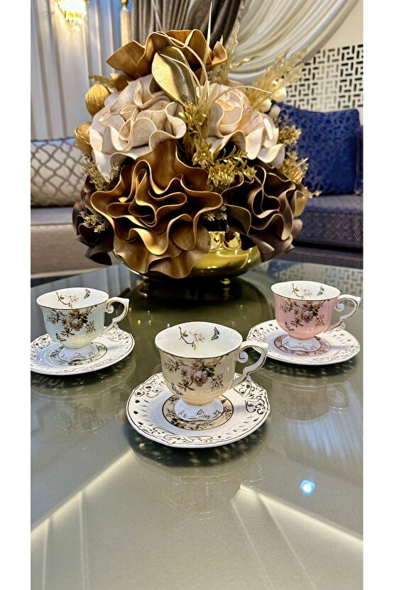 Kosova Marka Renk Güllü Kahve Fincan Takımı Seti