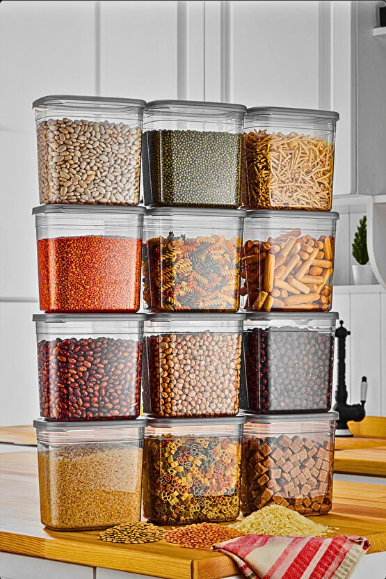 12 Adet 24 Parça 2 Litre Dikdörtgen Erzak Bakliyat Baharat Saklama Kabı Seti 20 Etiket Hediyeli