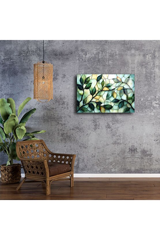 Zümrüt Yeşili Yapraklı Vitray Panel