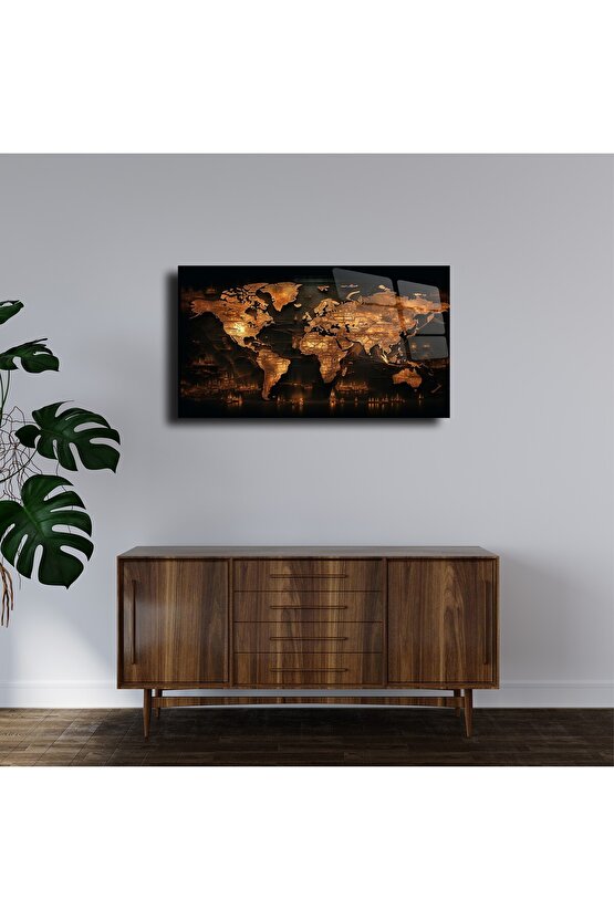 Harita Görseli Cam Tablo Duvar Dekoru 4