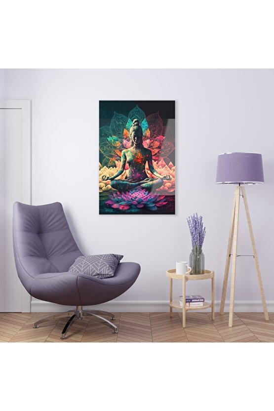 Yoga Meditasyon Cam Tablo Duvar Dekoru