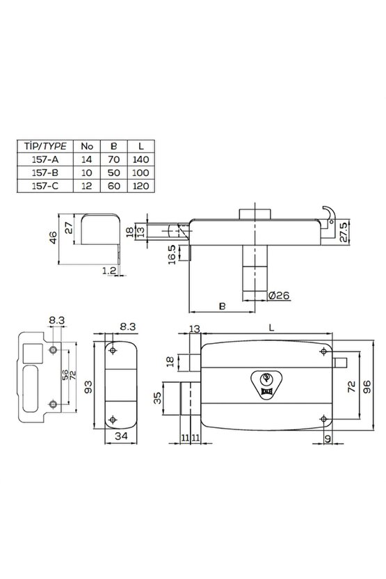 157a Dıştan Takma Tirajlı Kilit No:14 Siyah