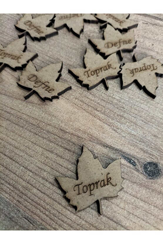 3x3 Cm Ham Ahşap Lazer Kesim Yaprak Figürlü Etiket Isimlik 20 Adet