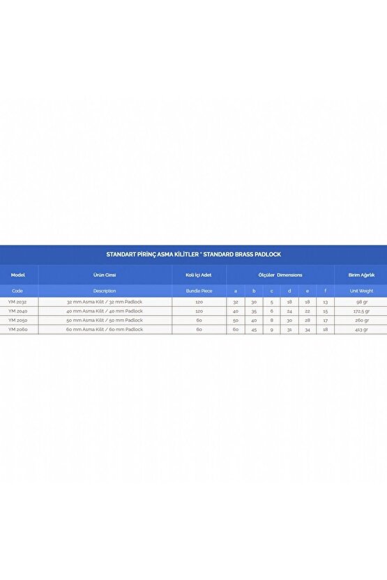 Pirinç Asma Kilit 50 Mm