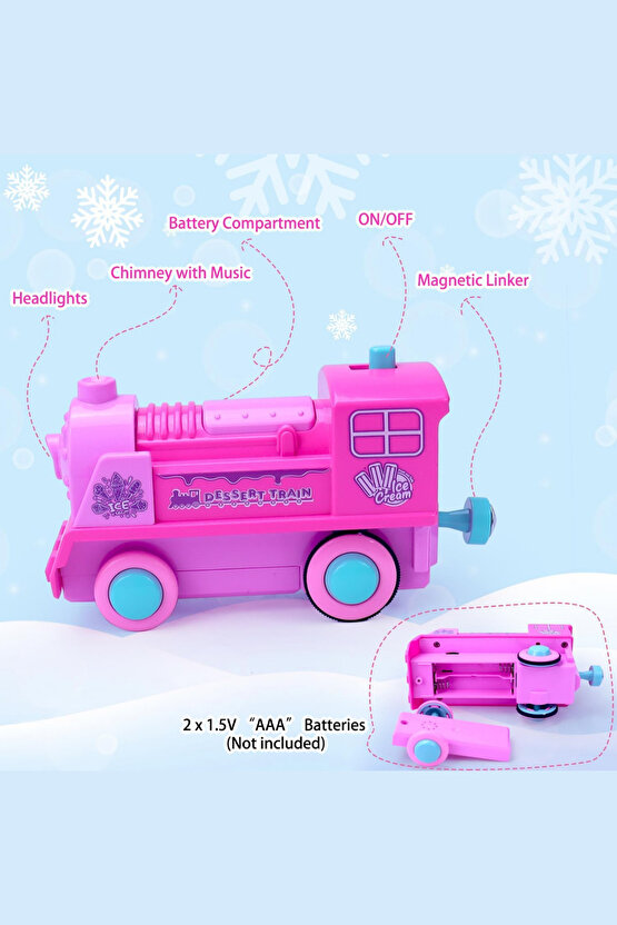 Oyuncak Sesli ve Işıklı Pembe Dondurma Treni Train Mıknatıslı Vagon Bağlantısı