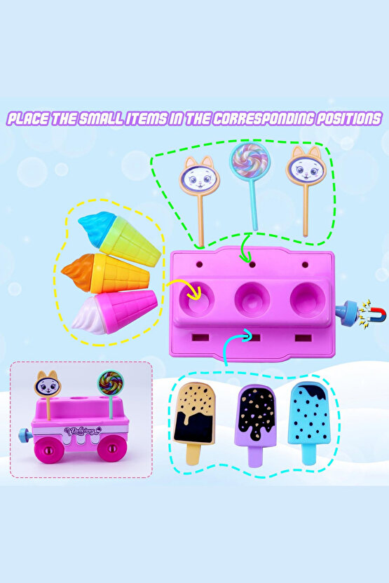 Oyuncak Sesli ve Işıklı Pembe Dondurma Treni Train Mıknatıslı Vagon Bağlantısı