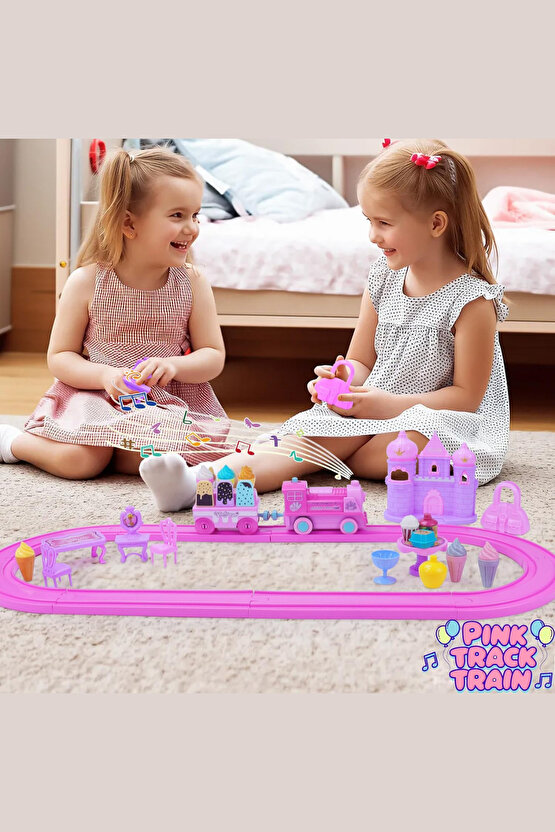 Oyuncak Sesli ve Işıklı Pembe Dondurma Treni Train Mıknatıslı Vagon Bağlantısı