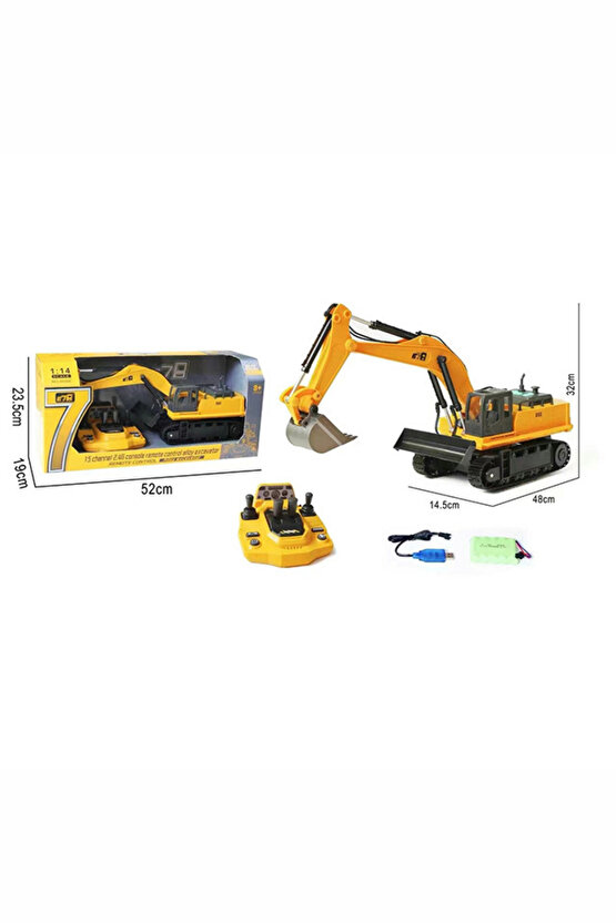 Oyuncak Sesli Işıklı Şarjlı 2.4Ghz Uzaktan Kumandalı 360° Dönen Metal Alaşım Ekskavatör İş Makinası