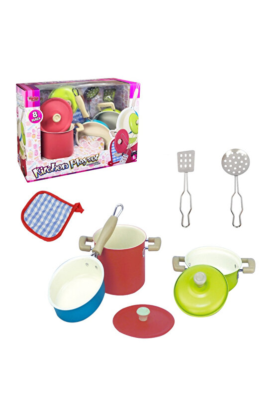 Oyuncak 8 Parça Pembe Emaye Tencere Tava Seti Gerçekçi Tasarım