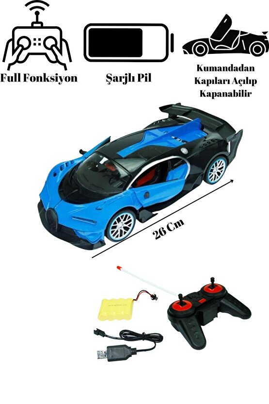 Oyuncak Uzaktan Kumandalı Şarjlı Işıklı Yarış Arabası Kapıları Açılıp Kapanabilen 1:14 26 cm