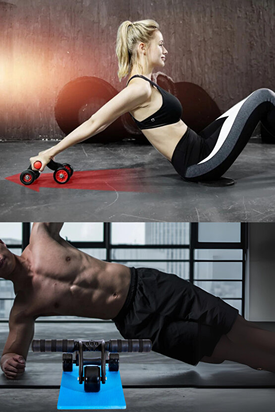 AB Roller Karın ve Kol Kası Egzersiz Aleti Fitnes Güç Tekerleği Fitness (Diz Pedi Hediye)
