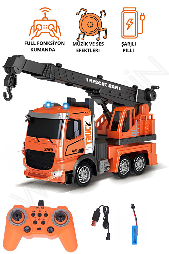 Oyuncak 2.4GHz Full Fonksiyon Uzaktan Kumandalı 1:12 Ölçek Işıklı ve Sesli Şarjlı Vinç İnşaat Aracı