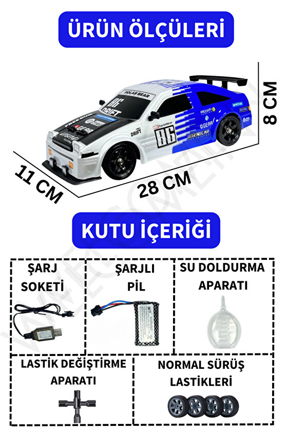 Oyuncak 2.4 GHZ Uzaktan Kumandalı Şarjlı 1:16 4X4 Buhar Atan Sesli ve Işıklı Drift ve Yarış Arabası