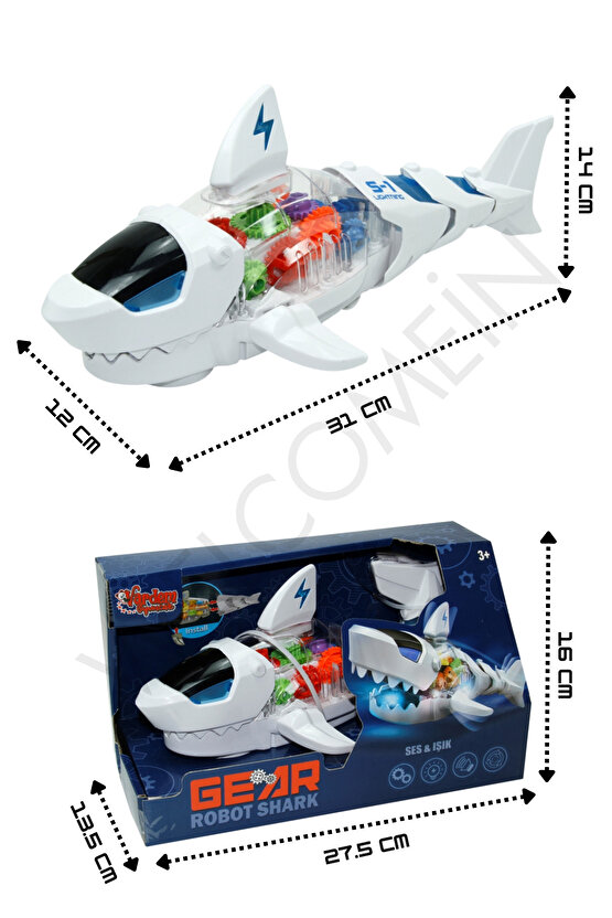 Oyuncak Işıklı Müzikli Ve Hareketli Robot Köpek Balığı Mekanik Aksamı Şeffaf
