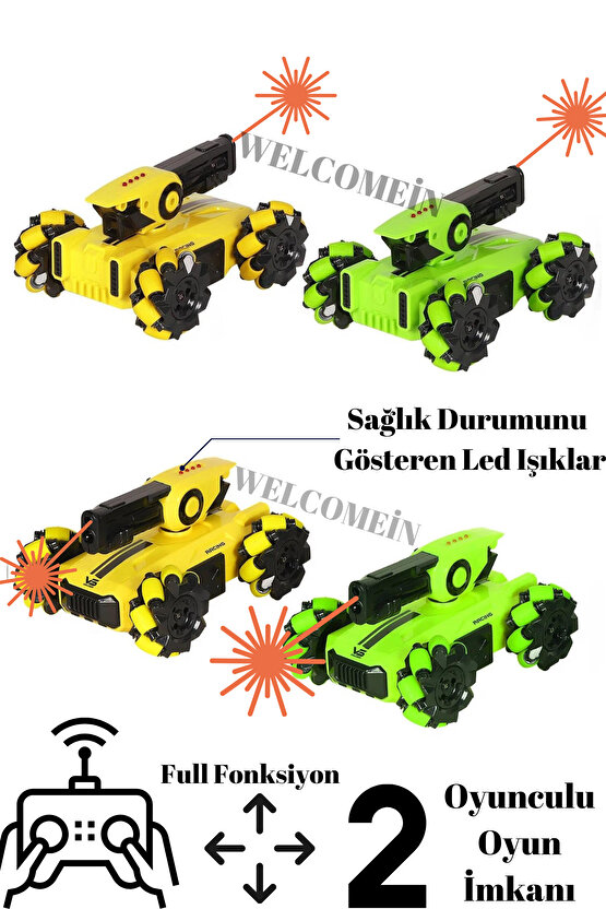 2 Oyunculu Ateş Edebilen Uzaktan Kumandalı Akrobat Full Fonksiyonlu Araba Multiplayer