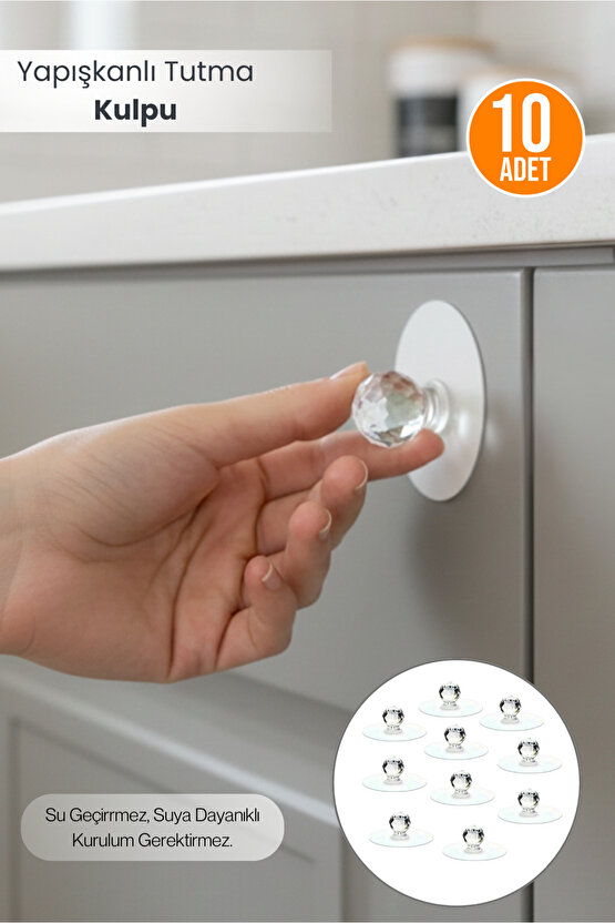 10 Adet Yapışkanlı Dolap Çekmece Kapağı Tutma Kulpu Çok Amaçlı Askı Kulpu