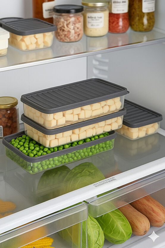 8li Şeffaf Saklama Kabı Buzdolabı Dondurucu Difrize Uygun Süzenleyici Set 8x1200 ml