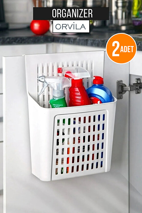 2 Adet - Dolap Kapağına Asılabilir Organizer Sepet