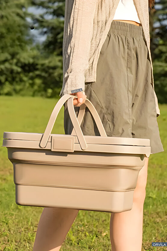 Katlanır Piknik Seti | Masalı Silikon Sepet Kamp Çantası