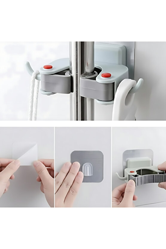 2 Adet Kendinden Yapışkanlı Banyo Mop Askısı Organizeri Fırça Sapı Düzenleyici