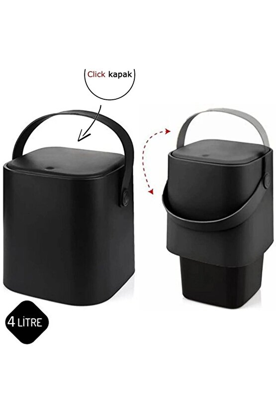 Otomatik Click Kapaklı Tutma Saplı İç Kovalı Tezgah Üstü Mutfak Çöp Kovası 4 LT.