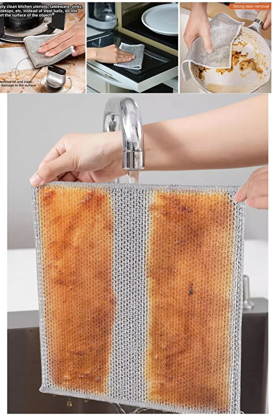 2 Adet Çift Taraflı Tel Bulaşık ve Temizlik Bezi Sihirli Bez Çok Amaçlı İşlevsel Tel Bez Çift Katlı