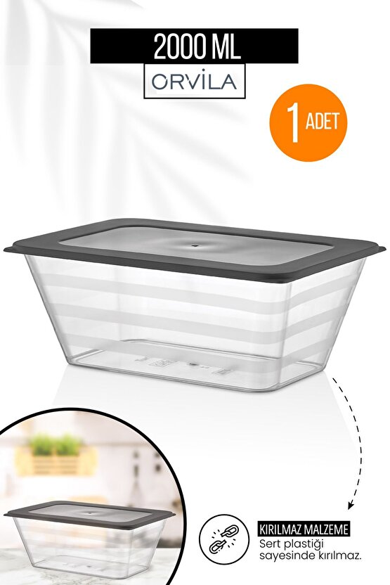 Büyük Boy Prizma Dikdörtgen Saklama Kabı Mikrodalga Ve Difriz Uyumlu 2 Lt
