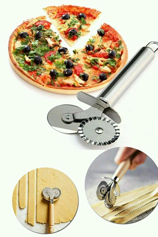 Çift Başlı Metal Saplı Pizza Kesici Hamur Ruleti