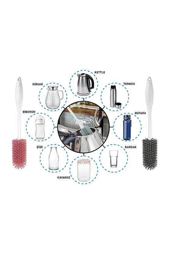 Silikon Fırçalı Şişe Temizleyici - Matara Biberon Emzik ve Yağdanlık Temizleme Fırçası