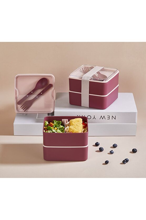 2 Katlı Kare Lunchbox Yemek Saklama Kabı Beslenme Kutusu Seti-sporcu Öğrenci Fitness Okul Işyeri