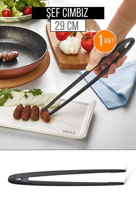 Yanmaz Yapışmaz Yüksek Isıya Dayanıklı Teflon Şef Cımbızı Maşası