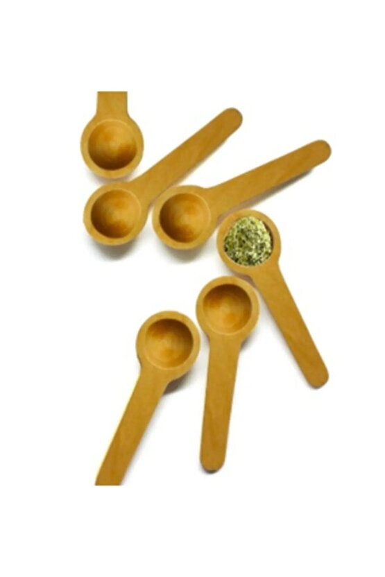 6lı Ahşap Küçük Ölçek Baharat Kaşığı - Oval
