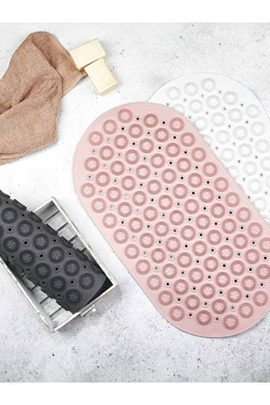 Silikon Kaydırmaz Taban Masajlı Duşakabin ve Banyo Paspası - Oval Banyo ve Küvet İçi Masajlı Paspas