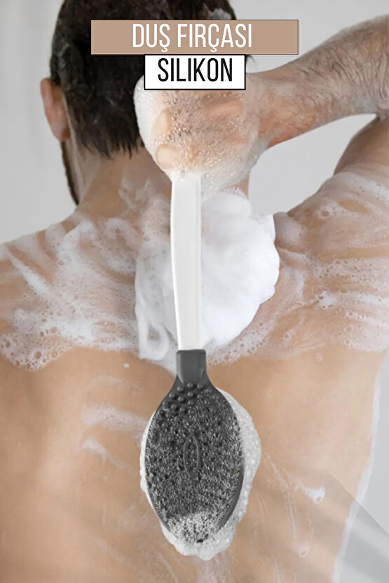 Silikon Çift Taraflı Duş Ve Masaj Fırçası - Saplı Vücut Temizlenme Fırçası