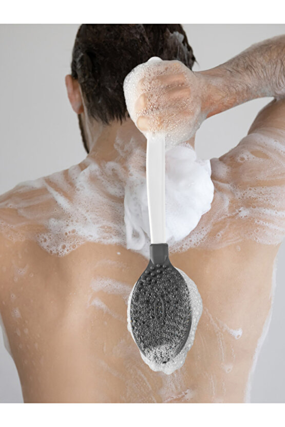 Silikon Çift Taraflı Duş Ve Masaj Fırçası - Saplı Vücut Temizlenme Fırçası