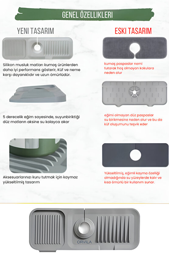 Elastik Musluk Matı Su Tutucu Düzenleyici Kaydırmaz Taban Organizer Mutfak Banyo Lavabo