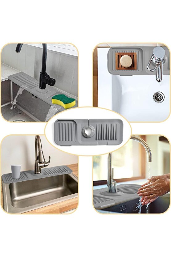 Elastik Musluk Matı Su Tutucu Düzenleyici Kaydırmaz Taban Organizer Mutfak Banyo Lavabo