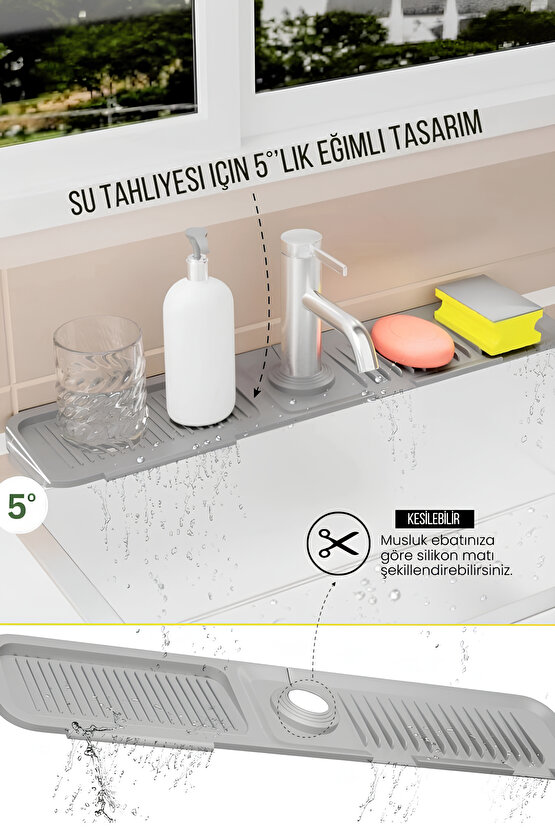 Elastik Musluk Matı Su Tutucu Düzenleyici Kaydırmaz Taban Organizer Mutfak Banyo Lavabo