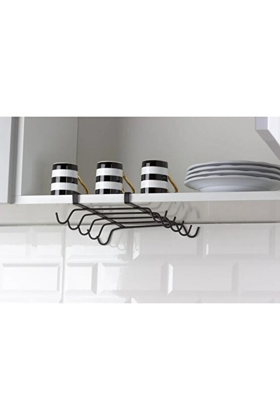 Raf Altı Asılabilir 10 Kancalı Fincan Ve Kupa Bardak Düzenleyici Askılığı - Siyah