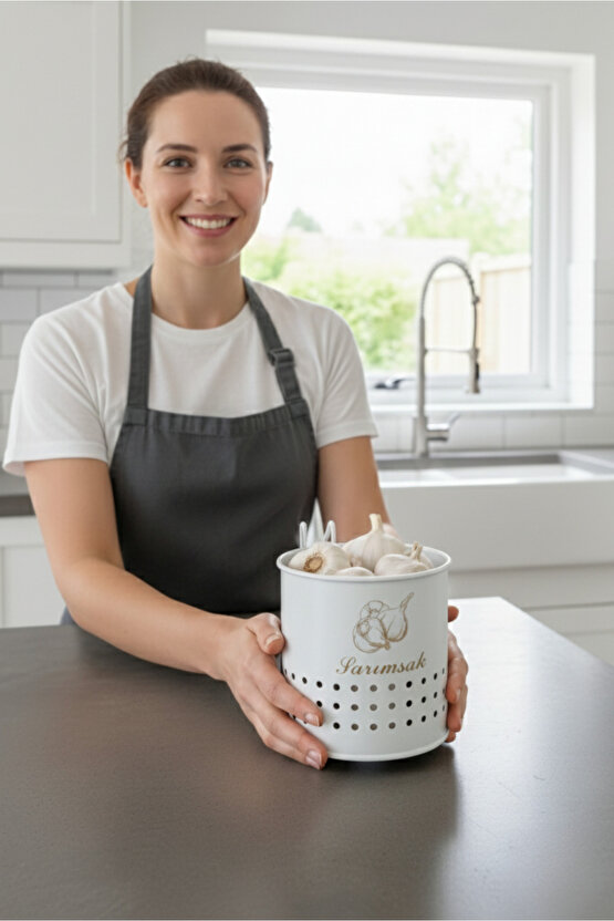 Metal Lüx Asılabilir Beyaz Sarımsaklık Kovası | Çeyizlik