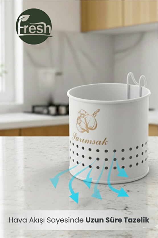 Metal Lüx Asılabilir Beyaz Sarımsaklık Kovası | Çeyizlik