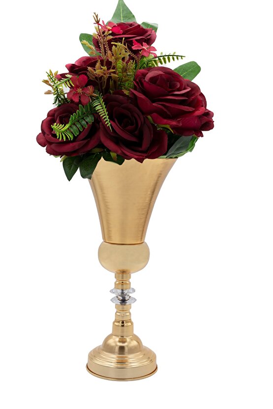 Dekoratif Gold Renk Taşlı Kupa Vazo Söz Nişan Düğün Konsept