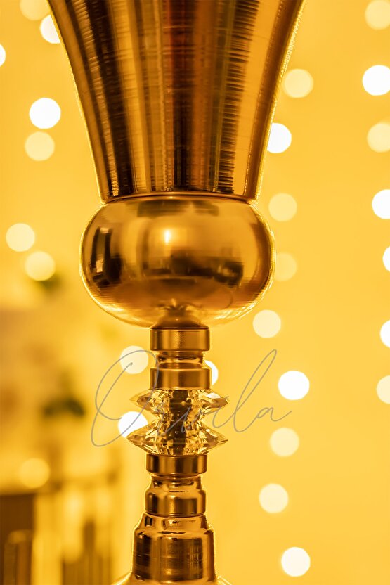 Dekoratif Gold Renk Taşlı Kupa Vazo Söz Nişan Düğün Konsept