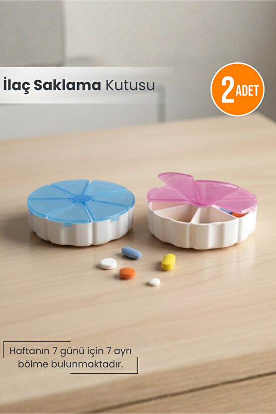 2 Adet Haftalık İlaç Saklama Kutusu Yuvarlak Model