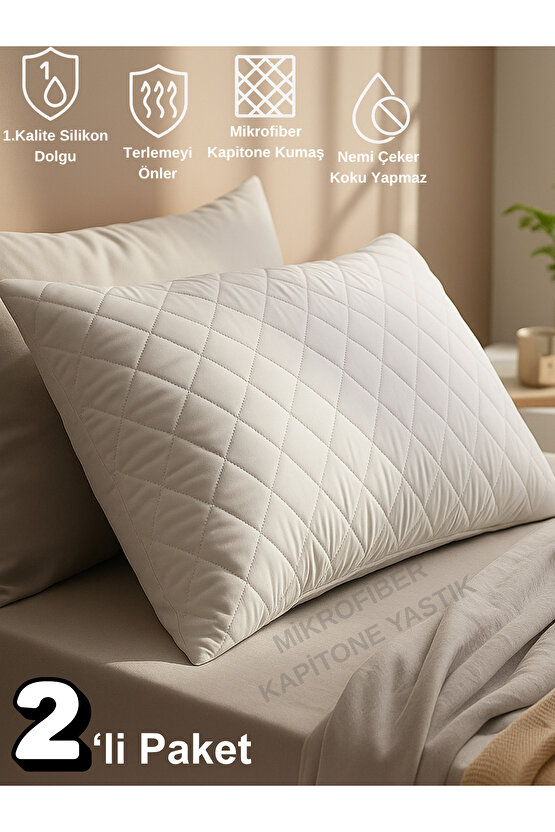 2Li 800 GR Mikrofiber Kapitone Yastık Yumuşak Antialerjik Makinede Yıkanabilir Pürüzsüz 50x70cm