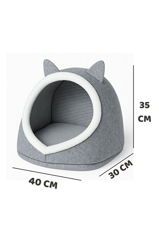 Evi Köpek Evi Evcil Hayvan Yatağı Katlanabilir Keçe Yuva Kulübe Dekoratif Gri Renk 40
